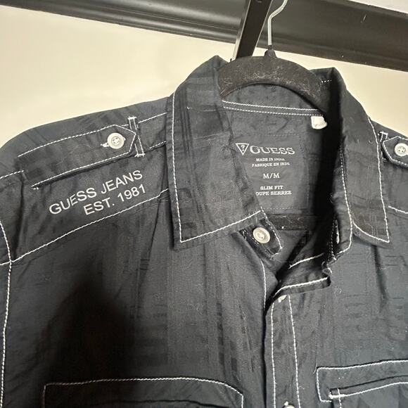 Guess Unisex Black Button Down Shirt- size M Coachella, concerts 100% cotton - Picture 2 of 5